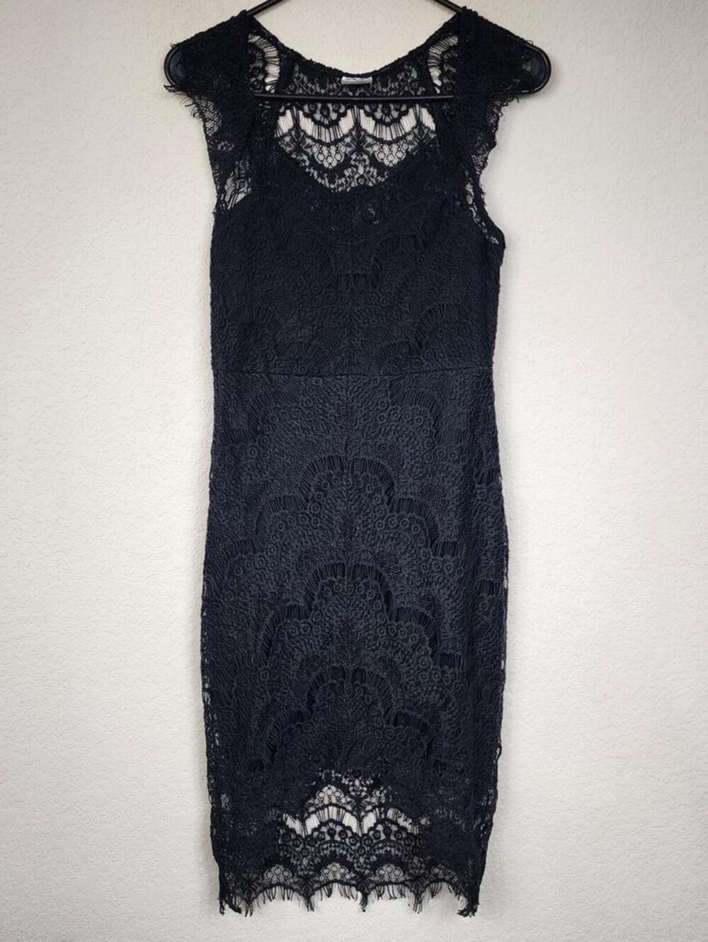 Free People Black Scalloped Lace XS Dress